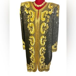 Vintage Tan Chho sequin duster black/gold size L
